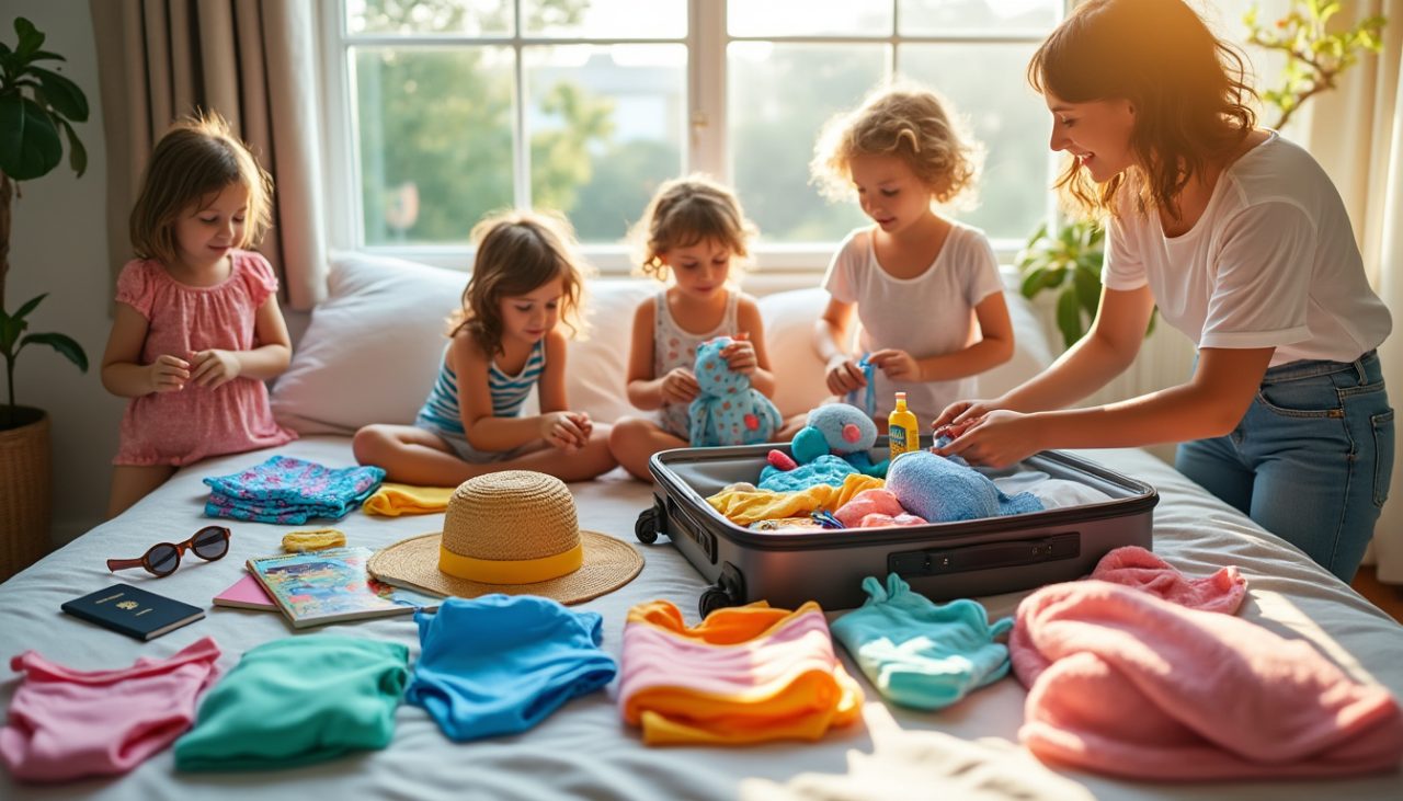 Préparer une valise pour des vacances avec trois enfants